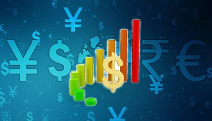 Fototapeta premium Dollar Financial Success Bar Chart Graph Growing Up 3d Render Illustration