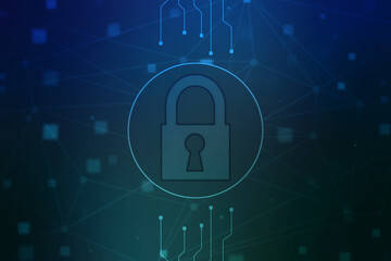 Digital Padlock on abstract technology background, Technology security concept. Modern safety digital background. Protection system, Cyber Security and safety information, personal data concept
