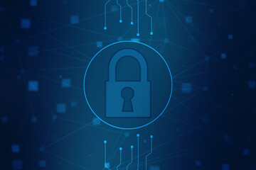 Digital Padlock on abstract technology background, Technology security concept. Modern safety digital background. Protection system, Cyber Security and safety information, personal data concept