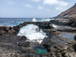 Fototapeta premium aerial drone flight over the beautiful canary island el hierro in spain in summer