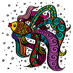 Obraz premium Hand drawn goldfish in zentangle style