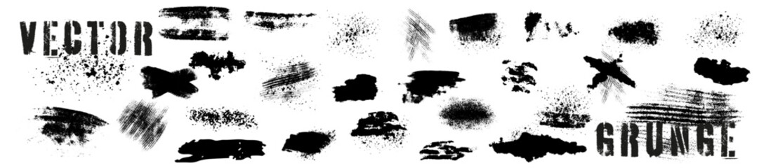 Dirty artistic grunge vector texture. Design elements, boxes and frames for text. Inked splatter dirt stain brushes with drops blots.  Dirty artistic design elements, spray graffiti stencil. 