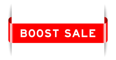 Red color inserted label banner with word boost sale on white background