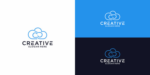 Abstract Initial Letter CC cloud and fingerprint Logo. blue color isolated on White and black Background. Usable for Business and Branding Logos. Flat Vector Logo Design Template Element.