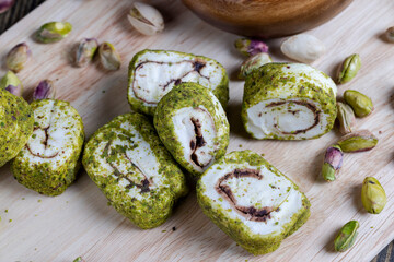 soft Turkish delight confection with pistachio nuts and chocolate