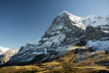 Snow covered Eiger in autumn - obrazy, fototapety, plakaty