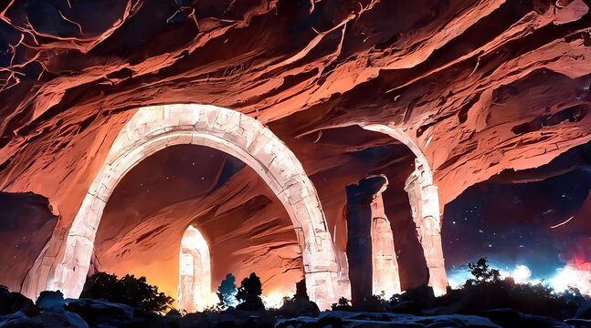 Night View Of Arch And Starry Sky At Arches National P 