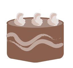 Whole birthday cake with cream sauce vector illustration, fresh chocolate cake cartoon style design element. Happy birthday greeting card clip art.