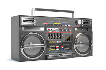 Fototapeta premium Retro ghetto blaster boombox, radio and audio tape recorder isolated on white.