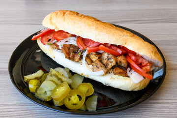 Chicken wings barbeque in a dish with BBQ grill sauce . Izgara tavuk kelebek sis kanat. Tavuk sis, gogus.