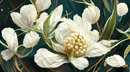 Fototapeta na wymiar White Floral Dcor wallpaper illustration 