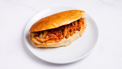 Chicken doner kebab in plate top view isolated