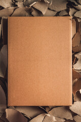 Waste paper and cardboard box background texture. Recycling concept and brown cardboard heap
