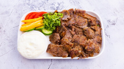 Turkish beef portion doner kebab top view 