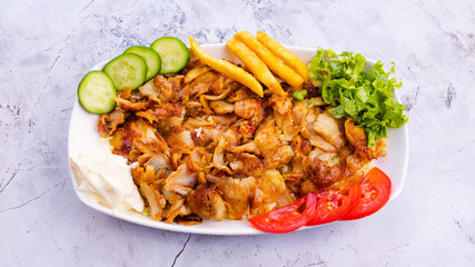 Turkish chicken portion doner kebab top view 