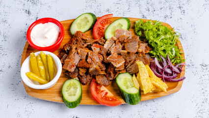 Turkish beef portion doner kebab top view 