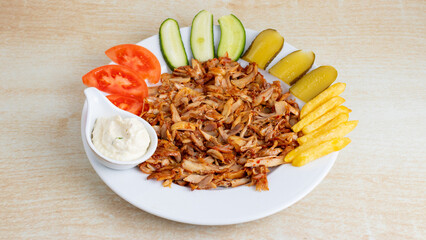 Turkish chicken portion doner kebab top view 