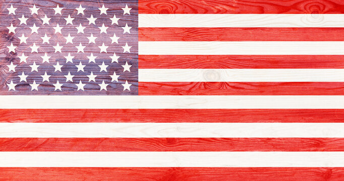 USA Flag on wood. US American holiday celebration, banner