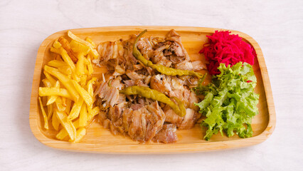 Turkish chicken portion doner kebab top view 