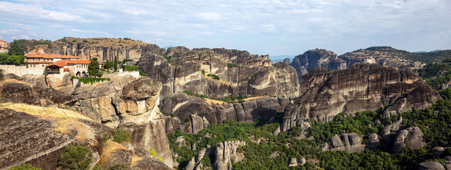 Meteora Greece Holy Trinity Agia Trias Monastery building on top of rock. Europe travel destination