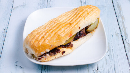 Beef doner kebab in plate top view isolated