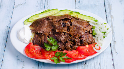 Turkish beef portion doner kebab top view 