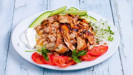 Turkish chicken portion doner kebab top view 