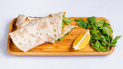 Chicken durum kebab. Chicken lavash doner kebab.