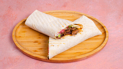 Beef durum kebab. Beef lavash doner kebab
