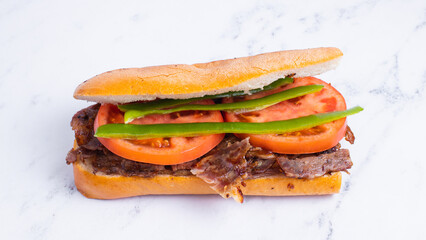 Beef doner kebab top view isolated close up