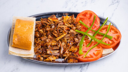 Turkish chicken portion doner kebab top view 