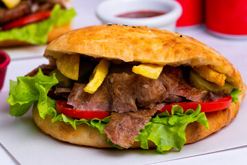 Beef doner kebab isolated close up