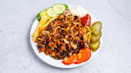 Turkish chicken portion doner kebab top view 