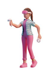 Character woman with headset VR, Metaverse 3d Illustration
