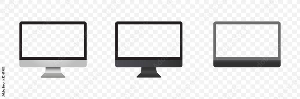 Poster grey and black thin frame monitor mockup in modern style with transparent screen in front view isola