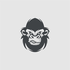 black and white gorilla head illustration logo