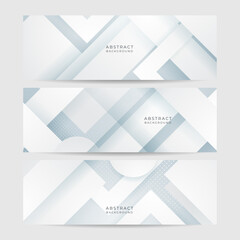 Fototapeta premium White abstract banner. Modern elegant white gray banner with creative design and shiny lines. Minimal vector stripes design. Simple texture graphic element. Vector abstract pattern background template