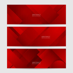 Fototapeta premium Digital networking red wide banner design background. Abstract 3d banner design with dark red technology geometric background. Vector illustration