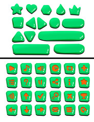 Green buttons for the game. Sloppy style buttons, child game buttons, navigation buttons, caption buttons