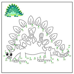children's educational game. logical tasks. mathematics. coloring book. connect the dots. dinosaur