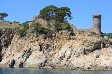 Fototapeta na wymiar Closeup view of Tossa fortress from the sea, Catalonia.