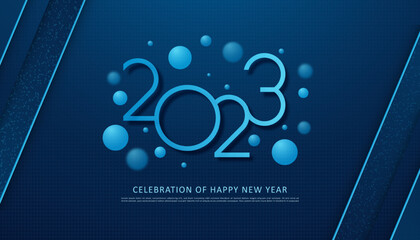 celebration of happy new year 2023 with blue dynamic gradient background