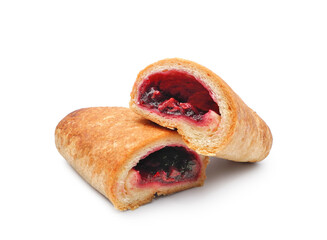Halved cherry strudel isolated on white background    