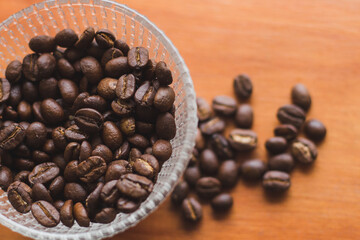 coffee beans on a wooden background