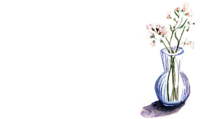 Banner con vaso di fiori, dipinto ad acquerello isolato su sfondo bianco © sommaria