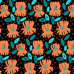 Creative universal art background in doodle style. Colorful pattern of flowers. Vector illustration. Trendy graphic design for banner, poster, card, cover, invitation, placard, brochure.