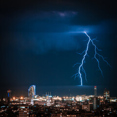 Storm in Barcelona, lightning next to the W hotel