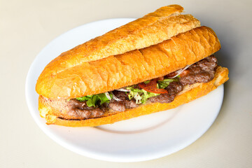Meatball between bread (Turkish name : ekmek arasi kofte ) Izgara kofte. Manisa, Akcaabat, Akhisar  kofte