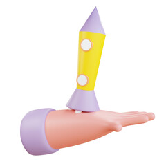 3d hand illustration with Rocket icon