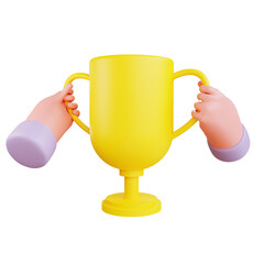 3d hand illustration with trophy icon